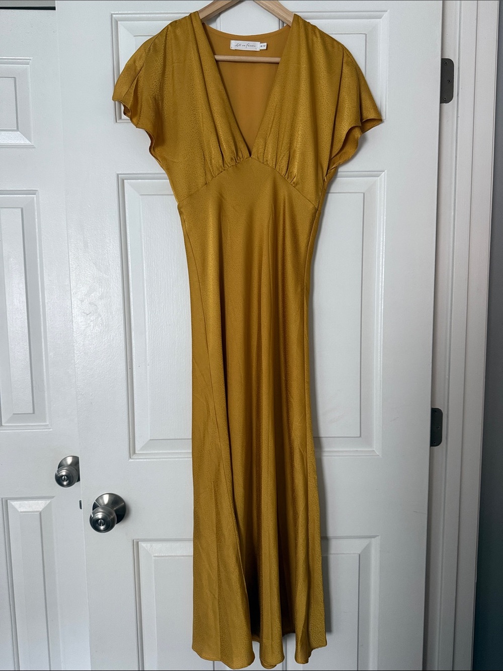 All in Favor Golden Mustard V-Neck Maxi Dress